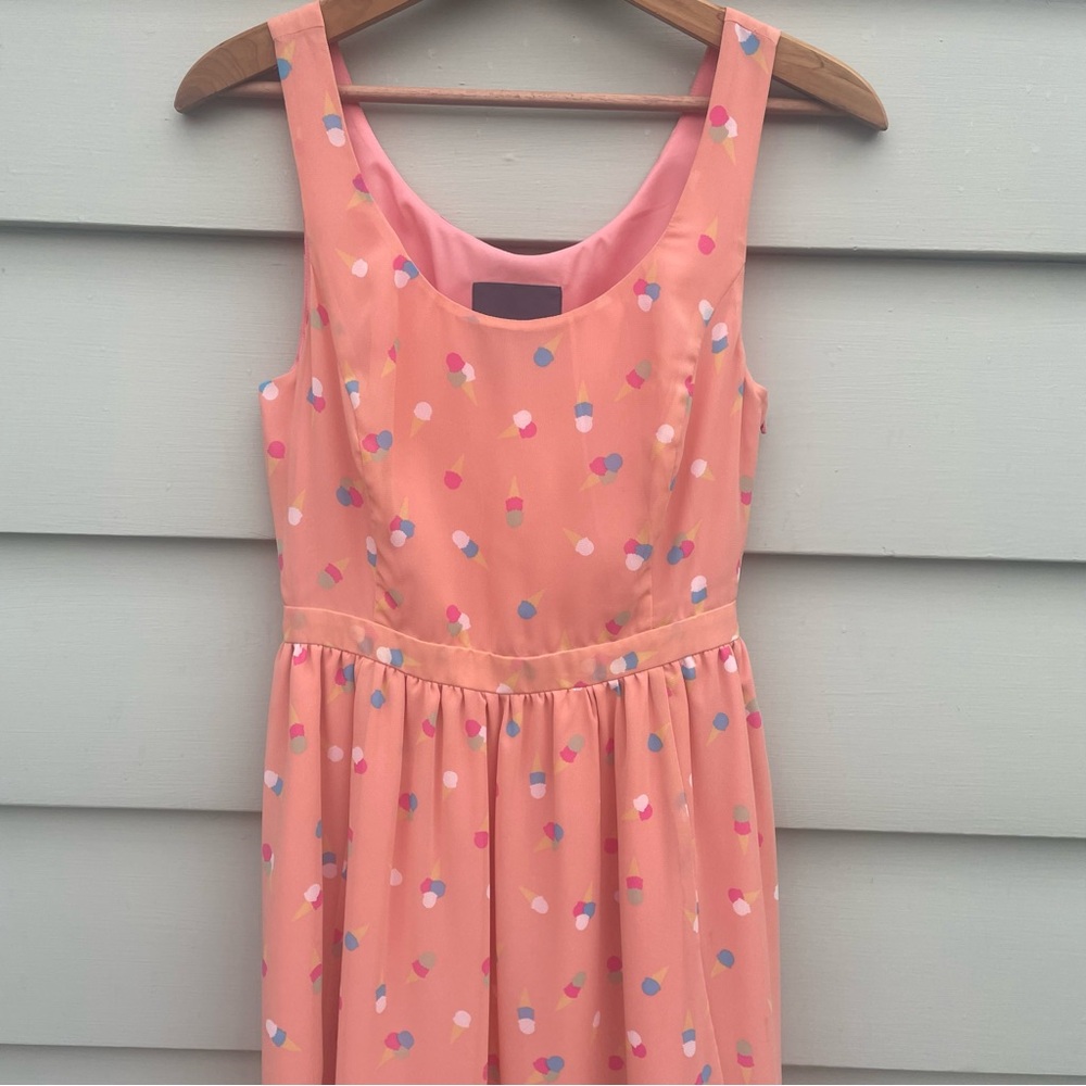 ModCloth Peach Chiffon Fit and Flare Ice Cream Dress Small